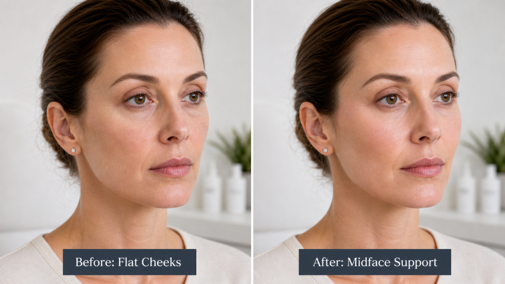 Generated comparison: Flat cheeks and midface support