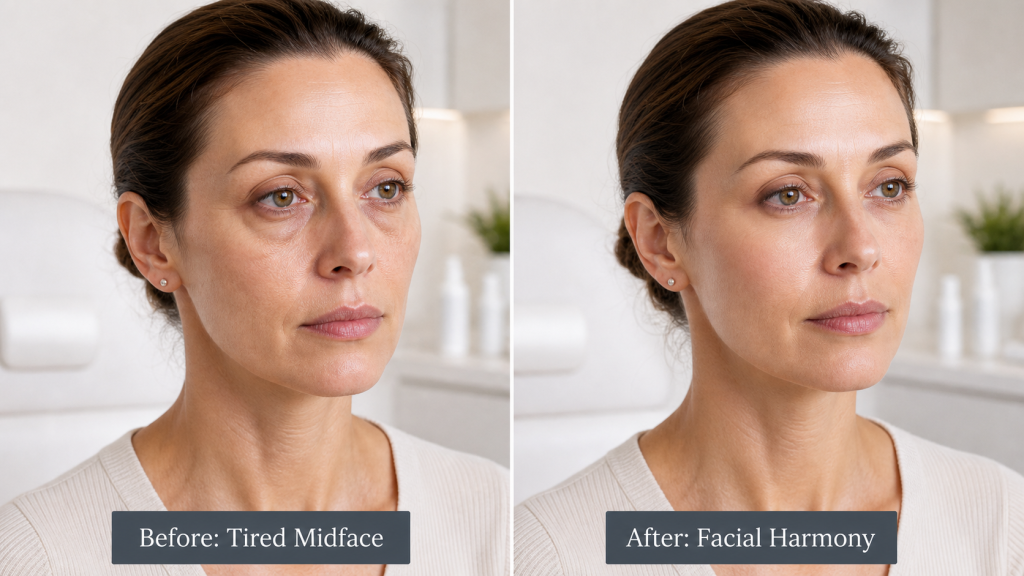Generated comparison: Tired midface and facial harmony