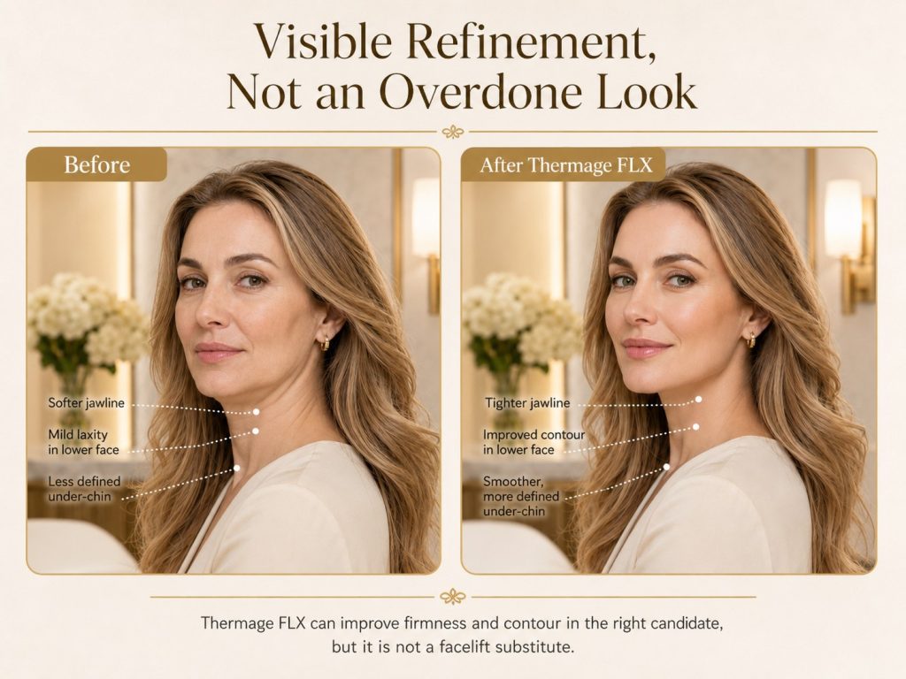 Visible refinement before and after Thermage FLX