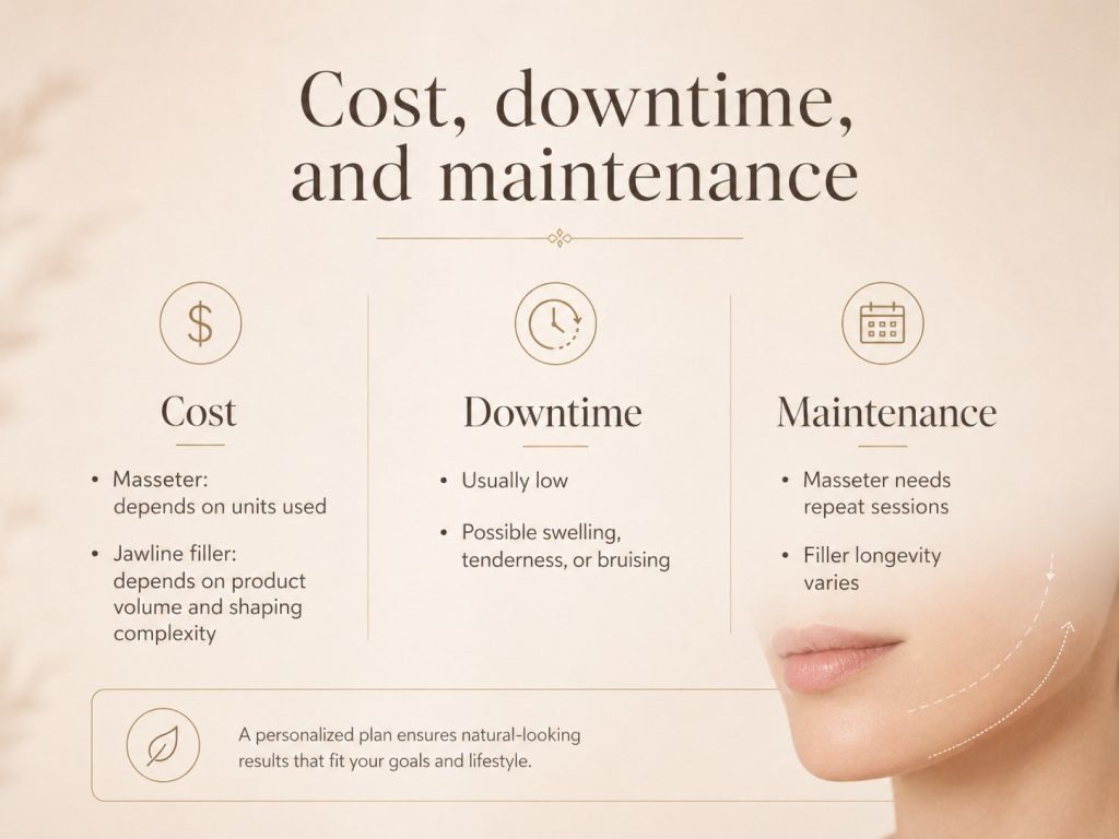 Cost downtime and maintenance for masseter and jawline filler treatments