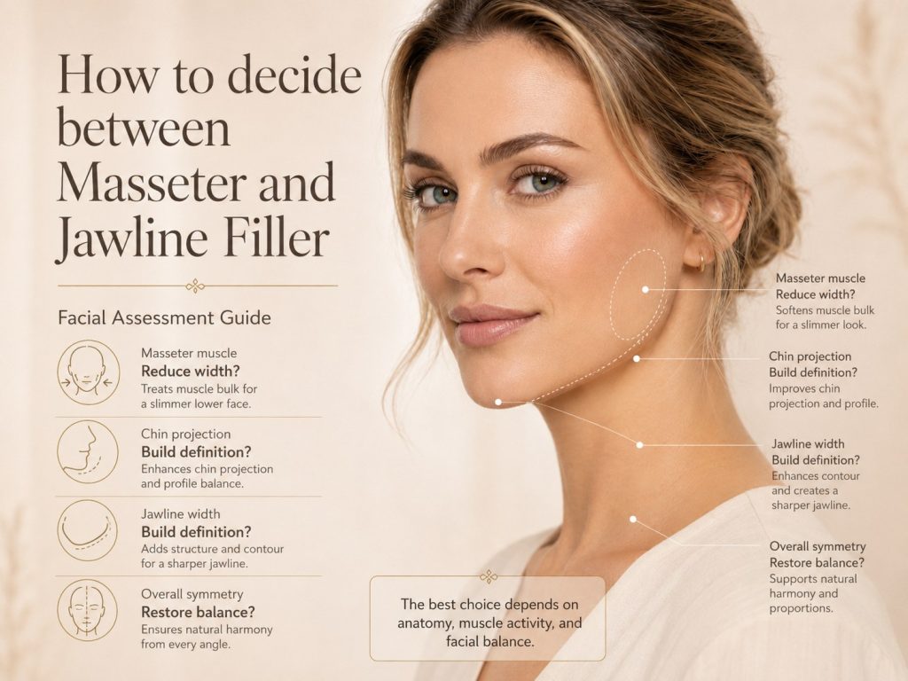 Clinical assessment to decide between masseter and jawline filler