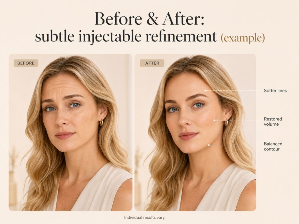 Subtle cosmetic injection before and after example