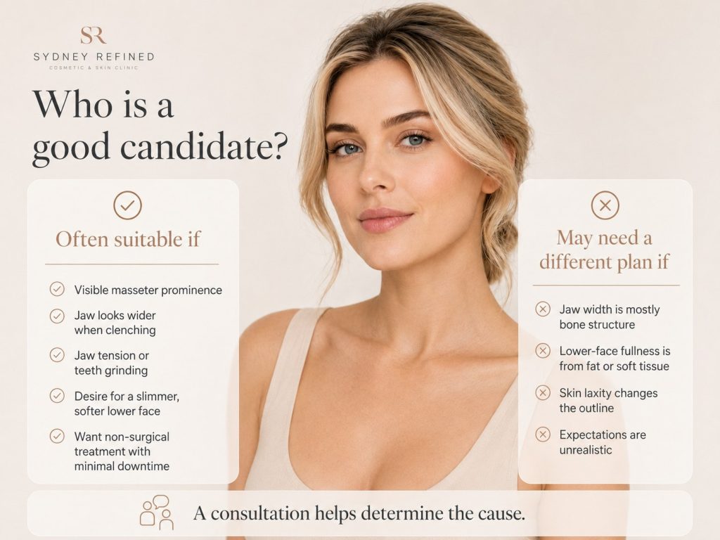 Wide jaw treatment candidate assessment in a cosmetic clinic