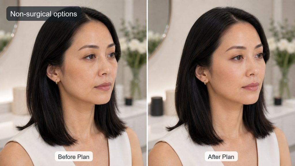 Subtle comparison of facial balance before and after conservative planning
