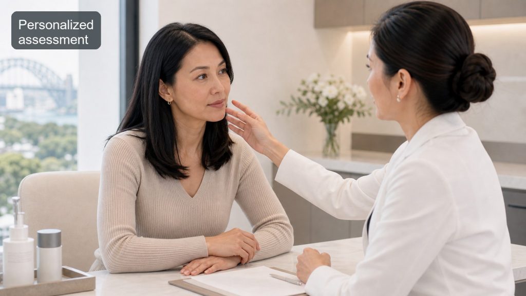 Clinician and patient discussing cheek and jawline concerns