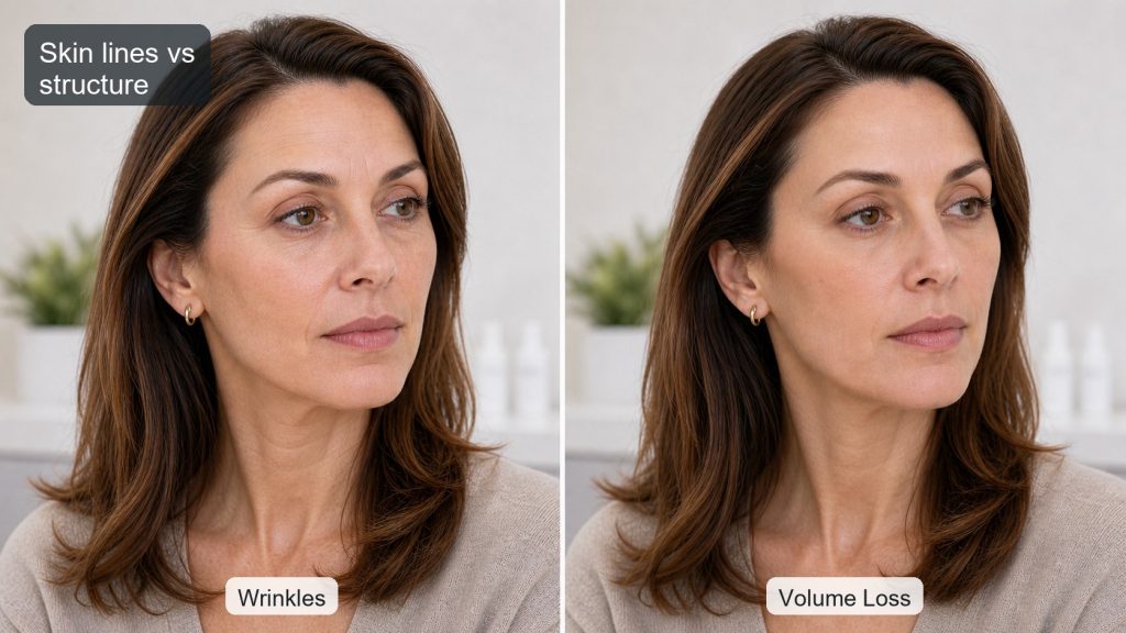 Comparison of surface lines and facial volume support