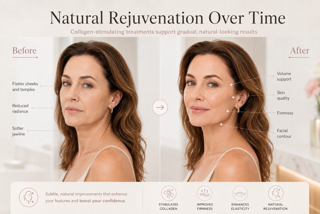 Natural facial rejuvenation over time comparison