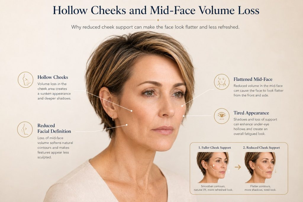 Hollow cheeks and mid-face volume loss