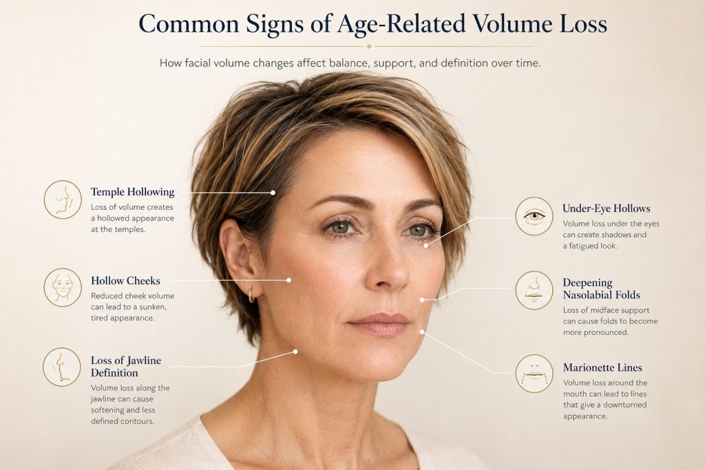 Common signs of age-related facial volume loss
