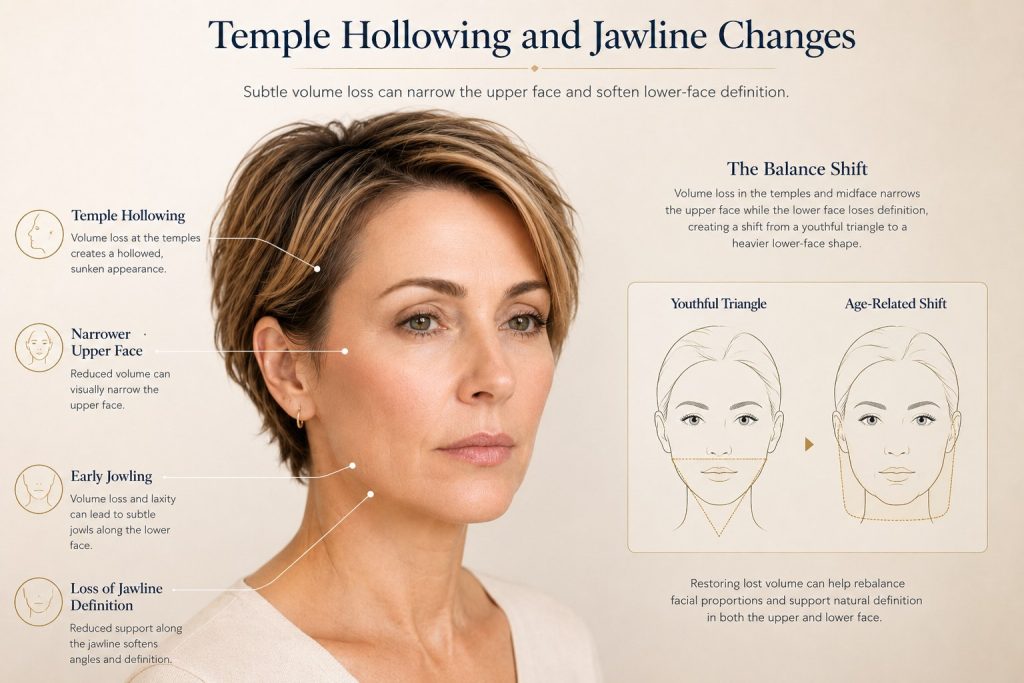 Temple hollowing and upper face balance