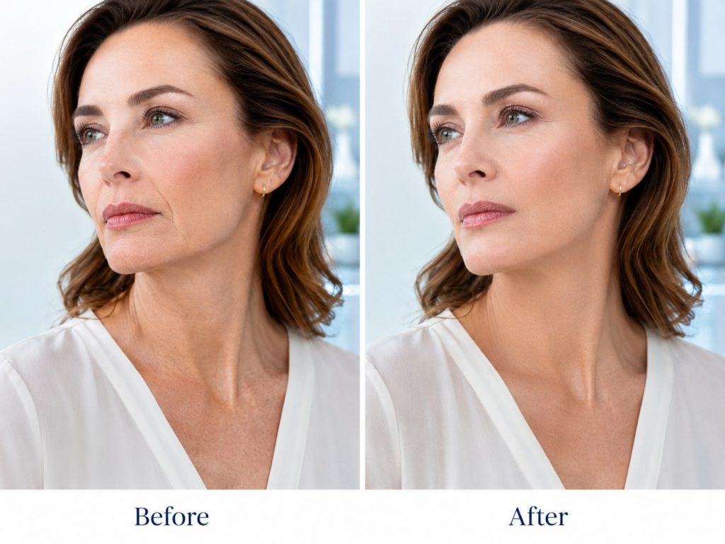 Before and after facial folds comparison