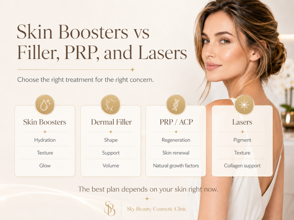 Skin boosters vs filler, PRP, and lasers