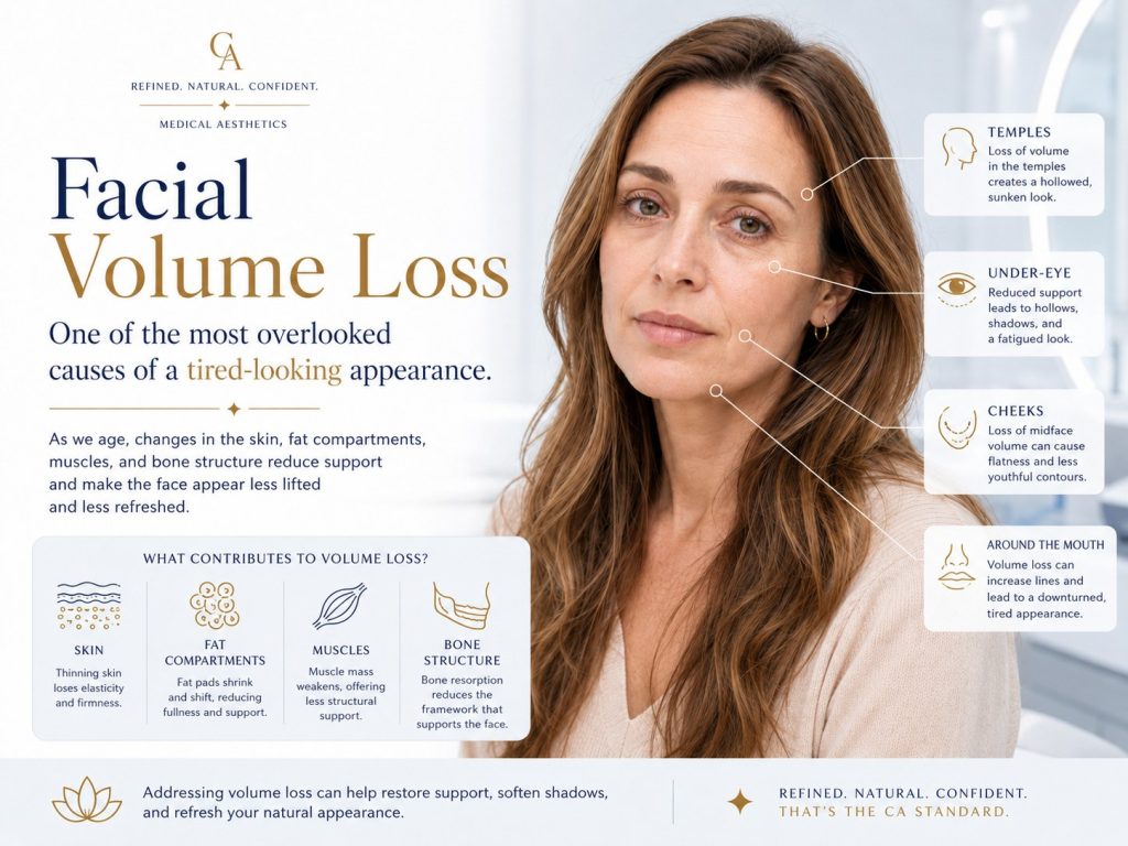 Facial volume loss and tired appearance