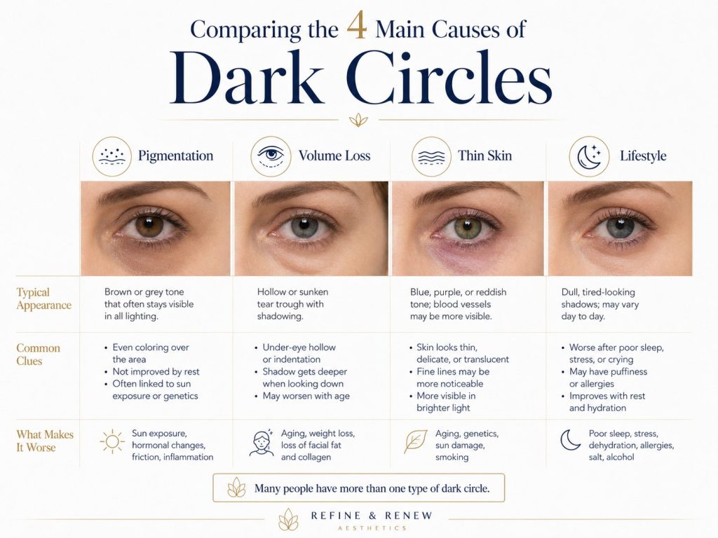 Comparison of the four main causes of dark circles