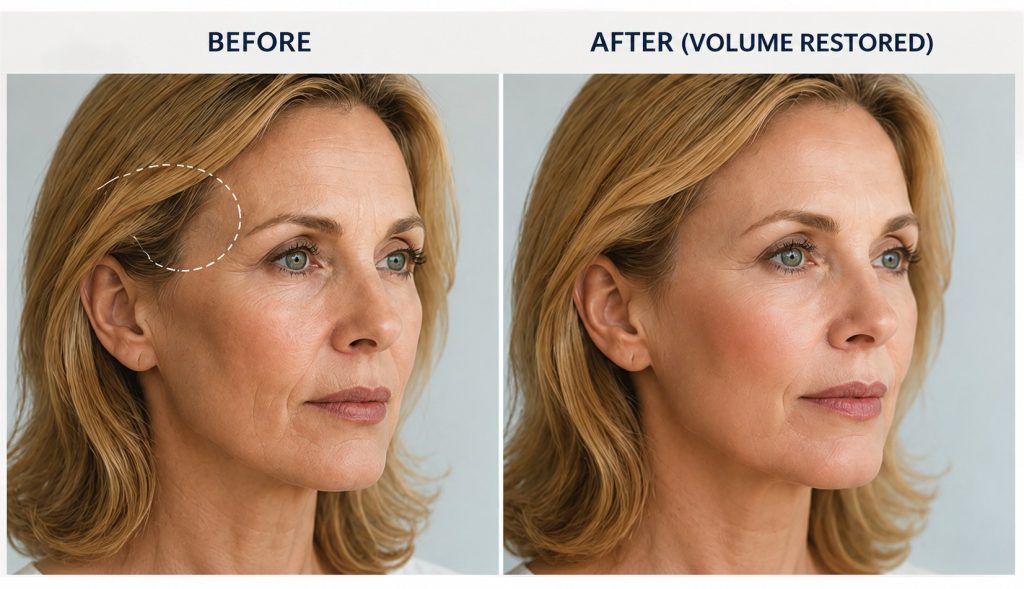 Before and after volume restoration comparison