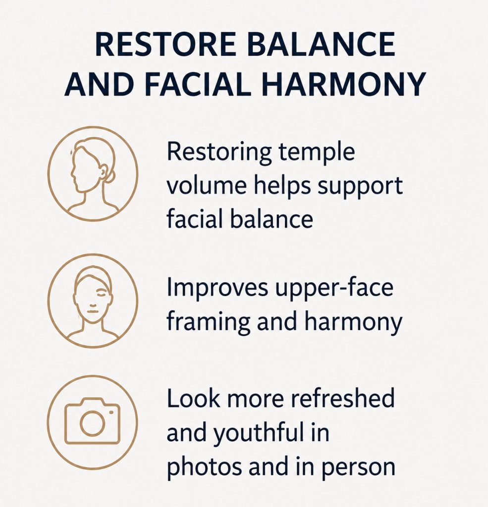 Restoring balance and facial harmony for temple hollowing