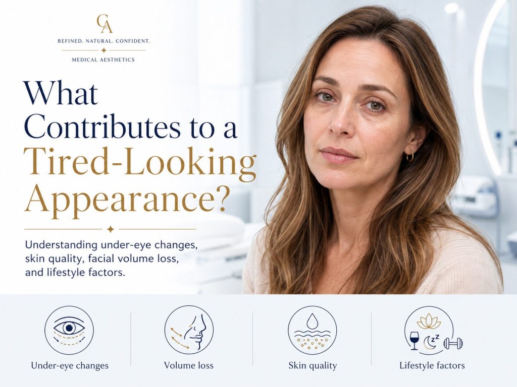 What contributes to a tired-looking appearance