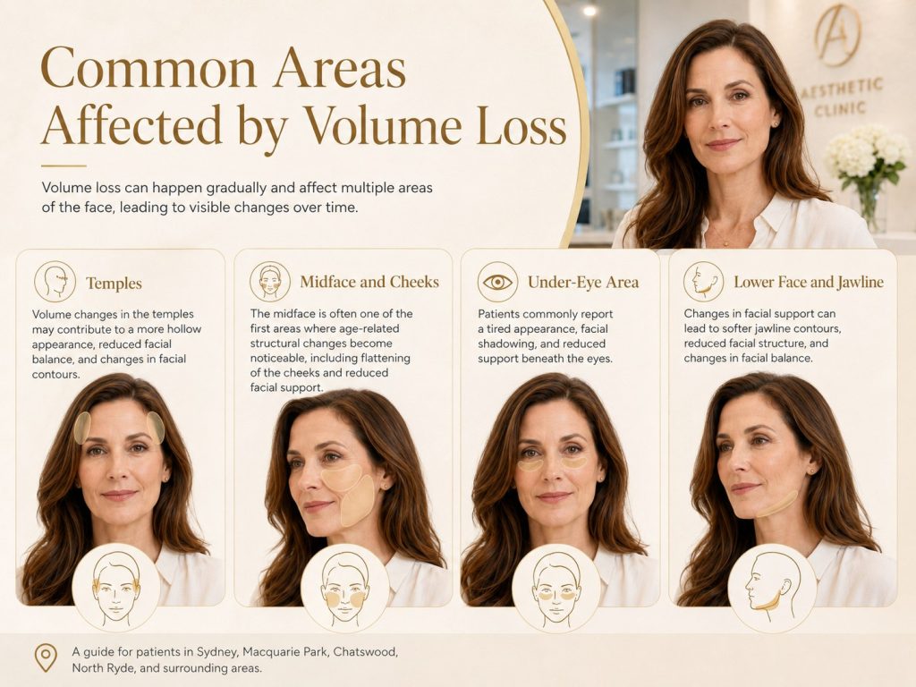 Common facial areas affected by volume loss