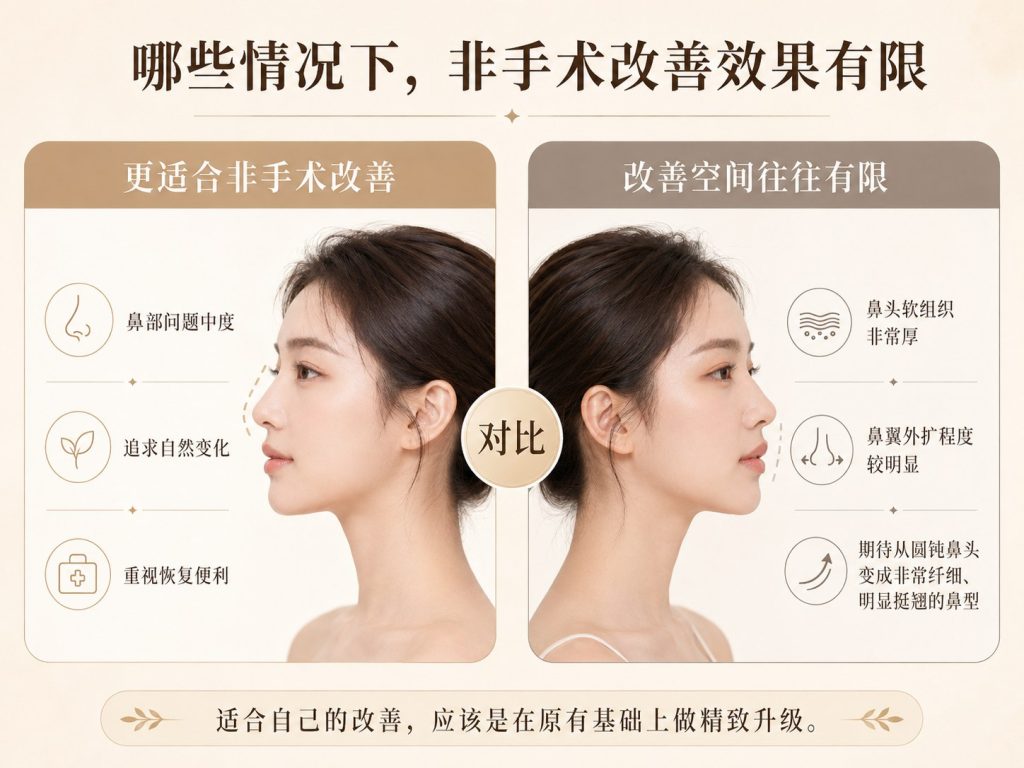 蒜头鼻非手术改善效果有限的情况对比