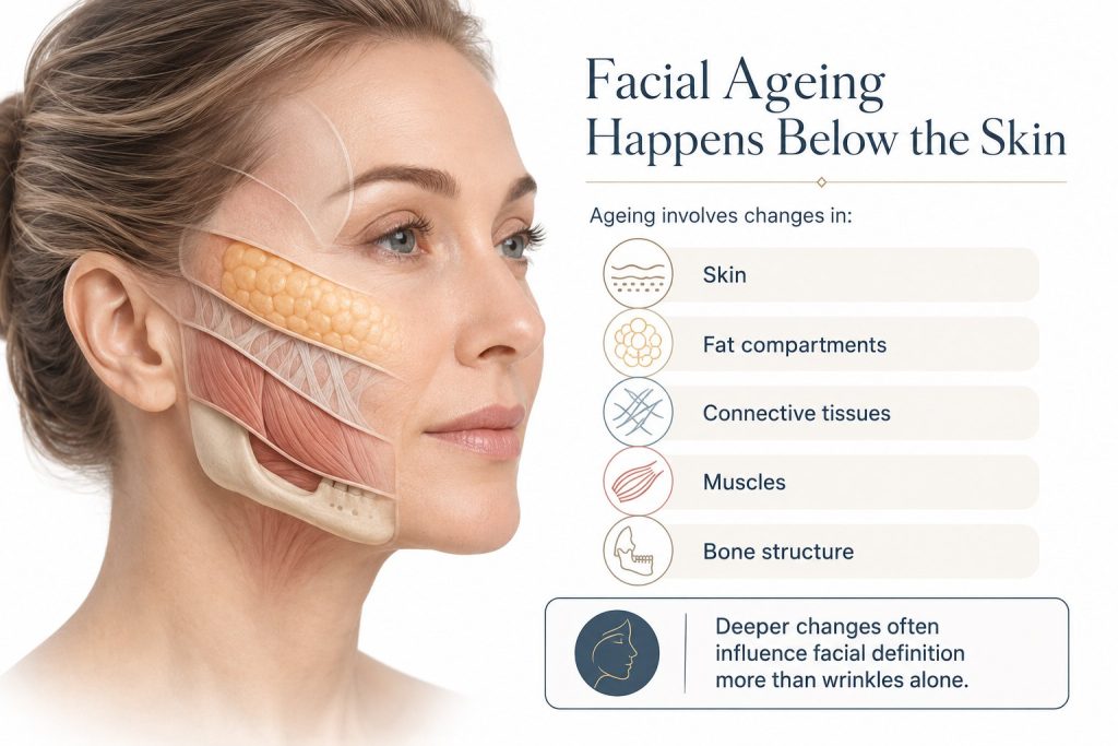 Facial ageing beneath the skin