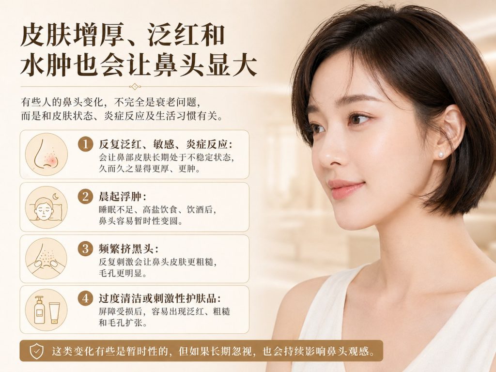 皮肤增厚泛红水肿导致鼻头显大的说明