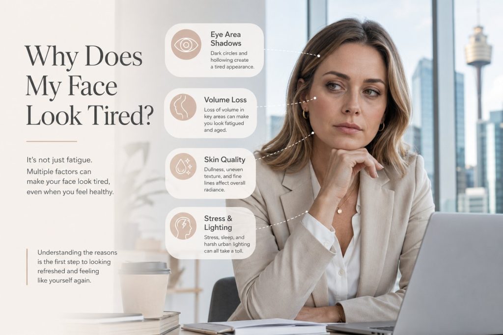 Tired-looking face in Sydney CBD consultation